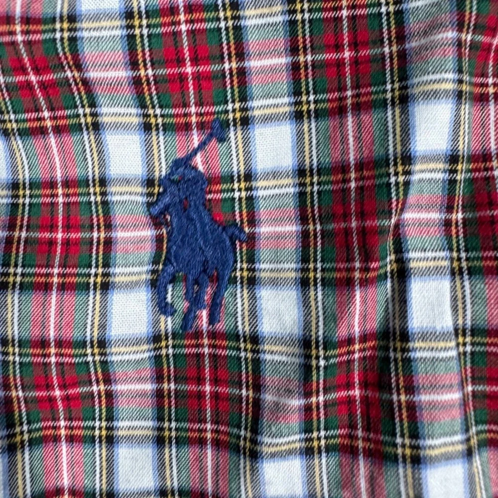 Polo Ralph Lauren Button Down Shirt Boys L 14-16 Red Plaid Natural Stretch Pony